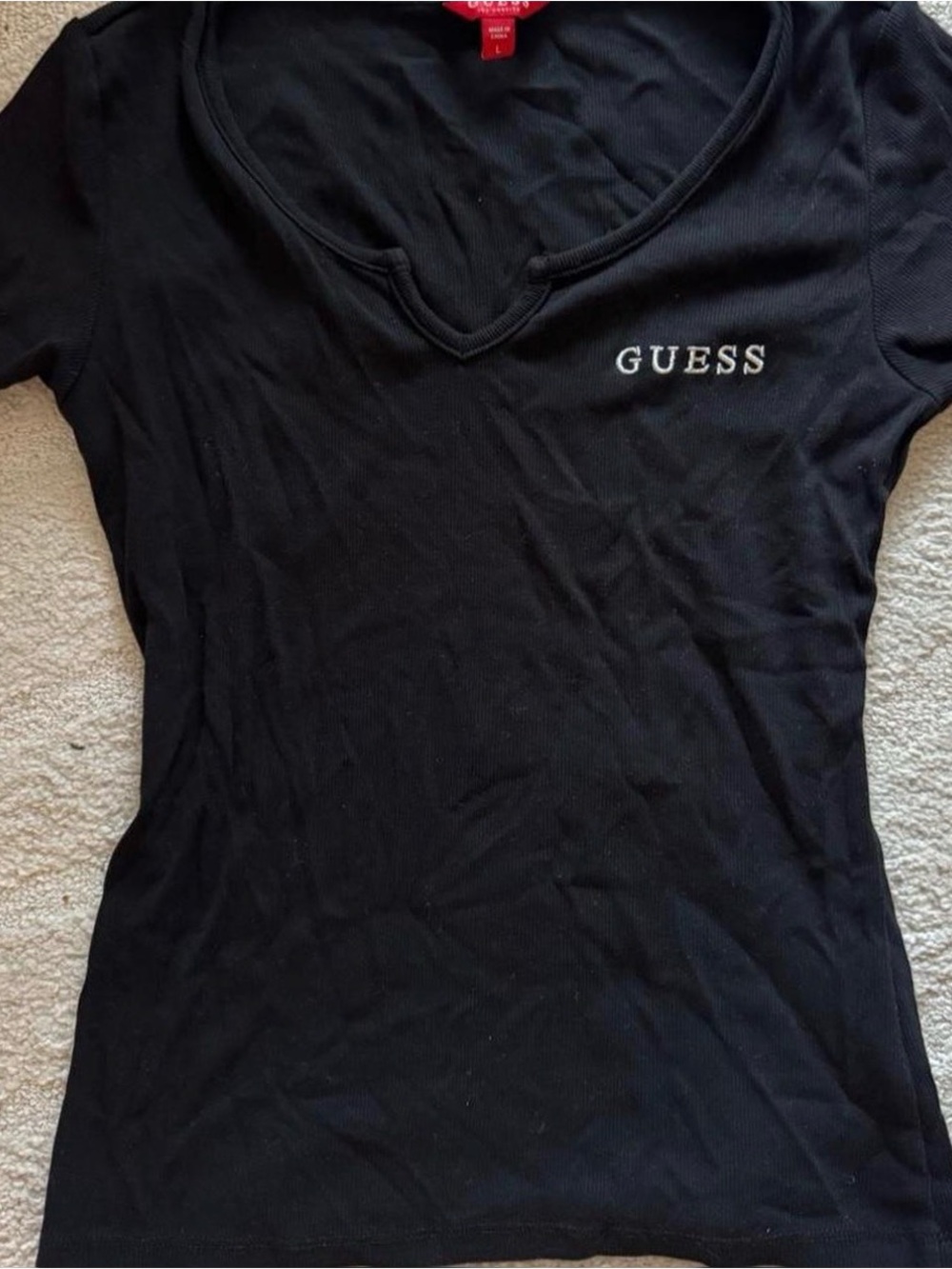 Guess Black V-Neck Short Sleeve Logo Tee